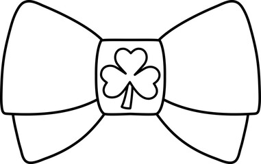 St.Patrick's Day Shamrock Party Bow Tie outline isolated.
Clover decorated with bow tie coloring pages.
Transparent background.