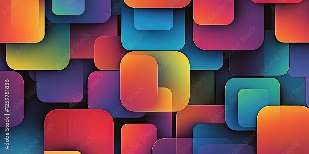 Poster colorful abstract backgrounds with overlapping geometric shapes, featuring bright gradients of orang