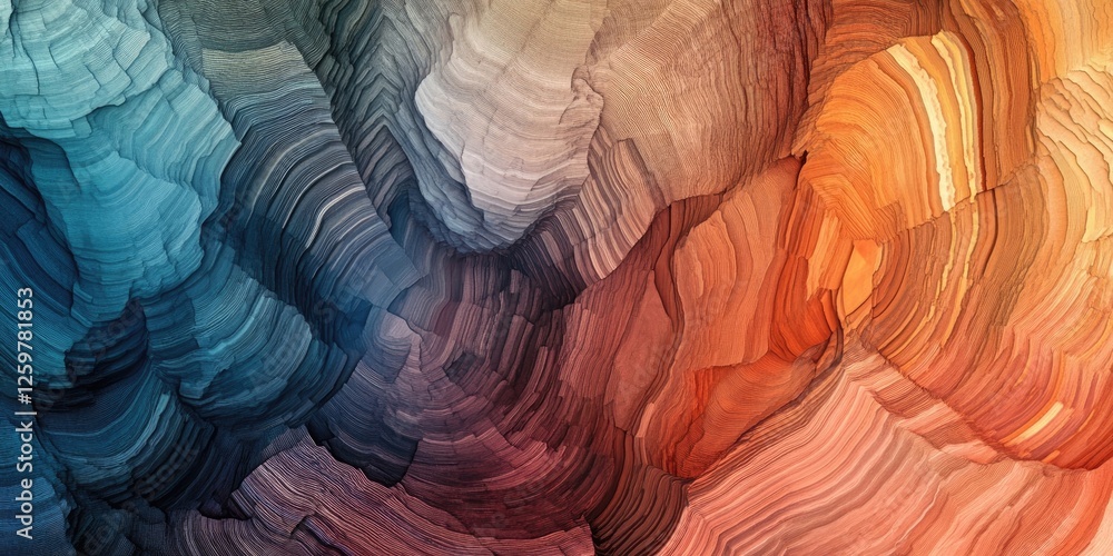 Poster vibrant abstract texture with swirling patterns in gradient shades of blue, orange, and cream creati