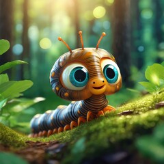 Portrait of a cute smiling millipede taken in the forest