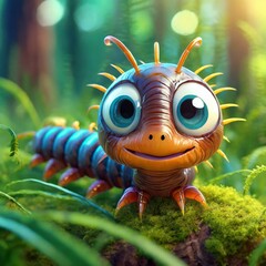 Portrait of a cute smiling millipede taken in the forest
