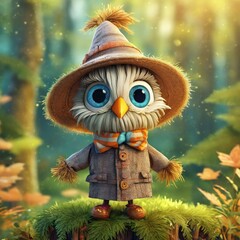 Portrait of a small scarecrow taken in the forest