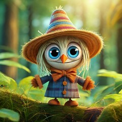 Portrait of a small scarecrow taken in the forest