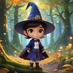 Portrait of a smiling little witch taken in the forest