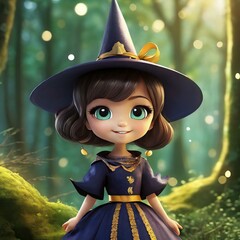 Portrait of a smiling little witch taken in the forest
