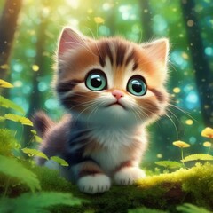 Portrait of a cute kitten taken in the forest