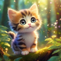 Portrait of a cute kitten taken in the forest