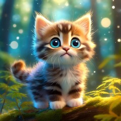 Portrait of a cute kitten taken in the forest
