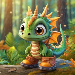 Portrait of a cute little dragon taken in the forest