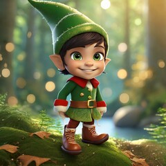 Portrait of a young smiling gnome taken in the forest