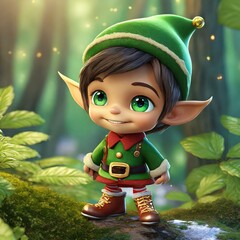 Portrait of a young smiling gnome taken in the forest