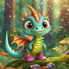 Portrait of a cute little dragon taken in the forest