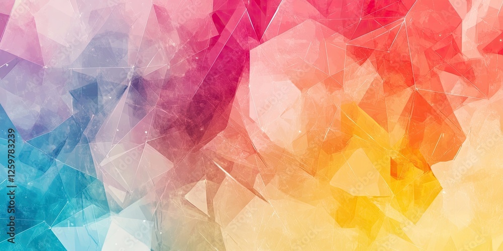 Poster colorful abstract geometric background with vibrant gradients of pink, blue, and yellow in a triangu