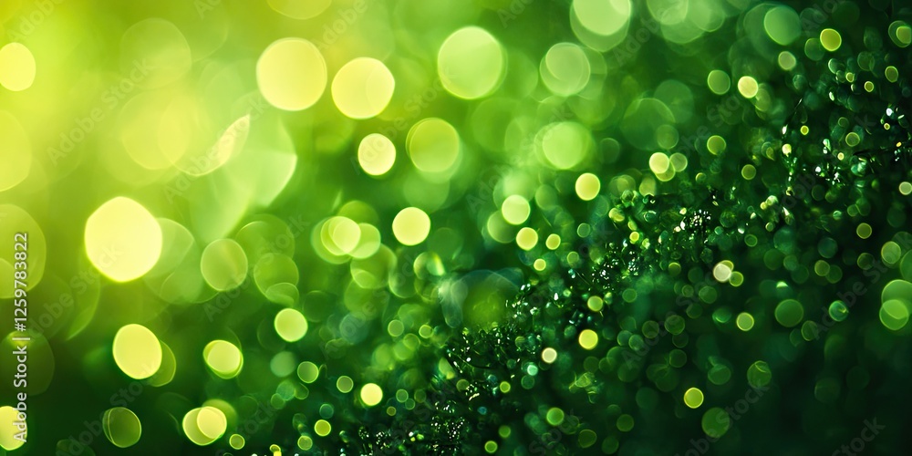 Poster vibrant green bokeh background with soft light orbs in varying sizes creating a dreamy atmosphere wi
