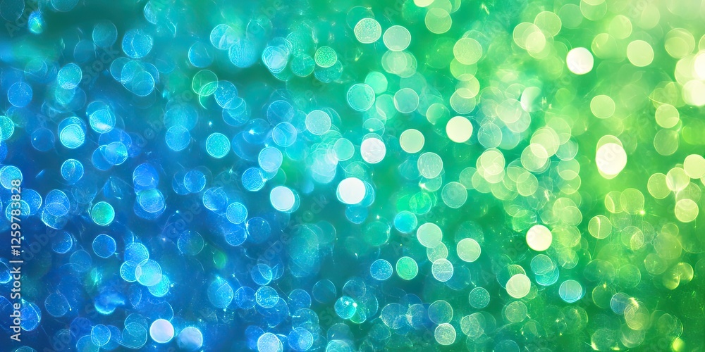 Poster vibrant gradient background featuring shimmering blue and green bokeh circles with a soft glow, crea