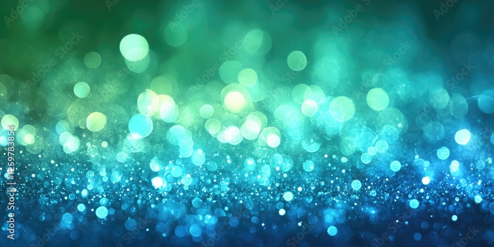 Poster shimmering bokeh lights in shades of green and blue create a dreamlike background with soft focus an
