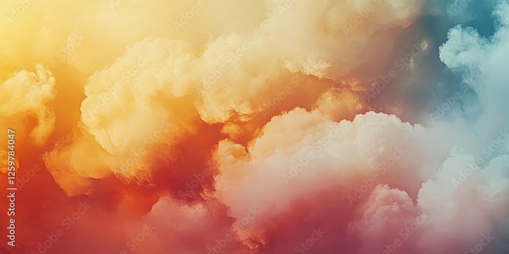 Poster soft and warm toned clouds in an abstract overhead view with gradients of orange, pink, and blue cre