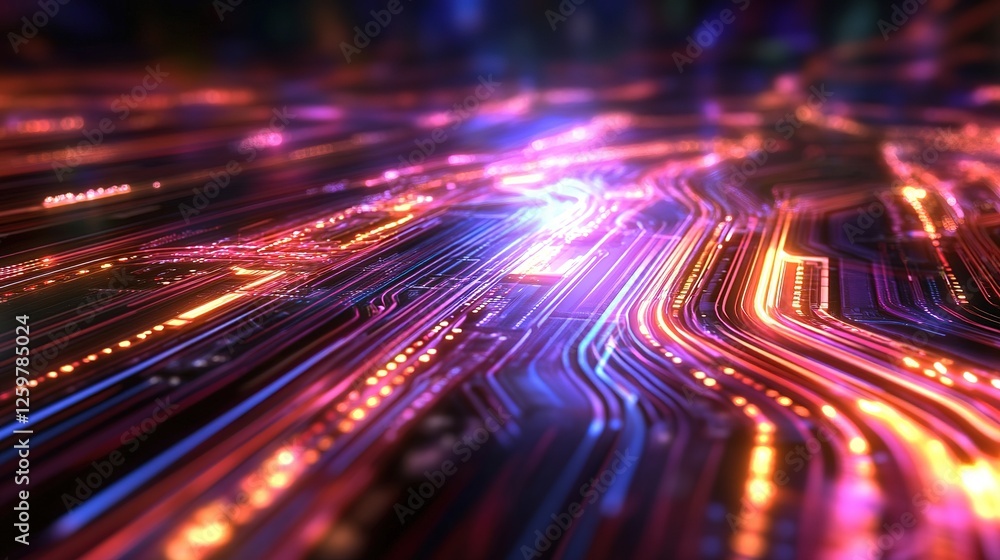 Aufkleber abstract glowing circuit board data streams