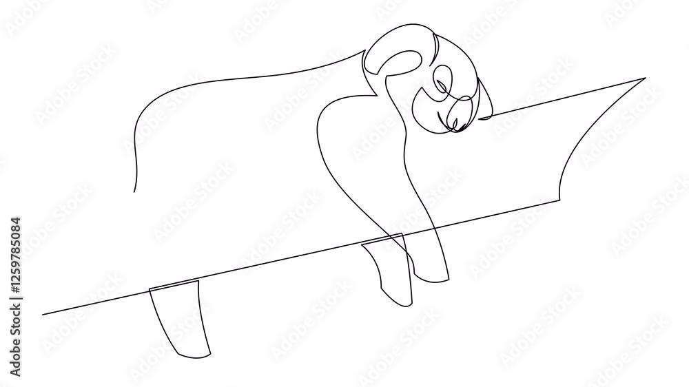 Poster self drawing animation of continuous line koala resting on a tree. animated one line illustration, 4