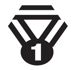 Black first-place medal vector icon.