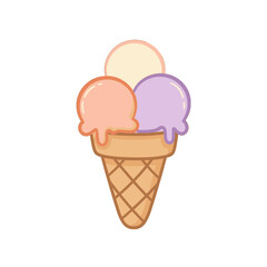 Colorful Ice Cream Cone Clipart with Three Scoops in Pastel Tones