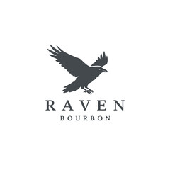 Elegant Raven-Themed Logo Featuring a Dynamic Flying Black Bird Design