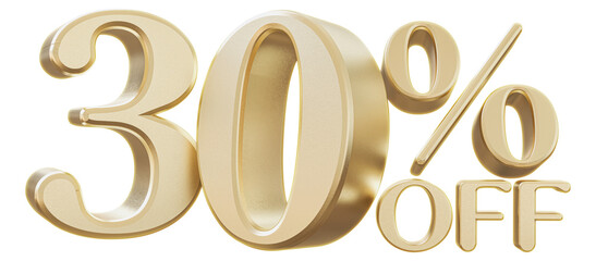 30 Percent Off Sale Sign Golden 3D Number Discount