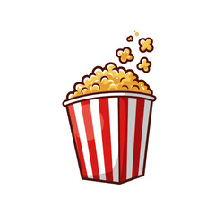 Illustration of Popcorn in Red and White Striped Container