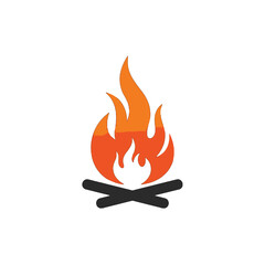 Campfire Icon with Burning Flames and Wood Logs Symbolizing Warmth and Gathering