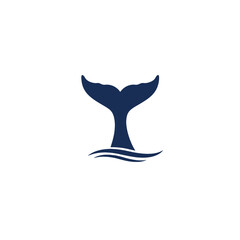 Minimalist Blue Whale Tail Logo Depicting Marine and Ocean Themes