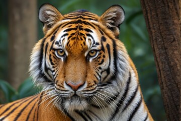 Fototapeta premium there is a tiger that is looking at the camera