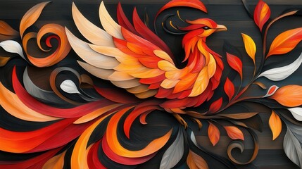 Vibrant and Mythical Phoenix with Fiery Feathers and Elegant Silhouette
