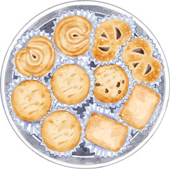 Watercolor illustration of Danish monde butter cookies for label, cooking books or eid fitr assets. Aesthetic vector illustration