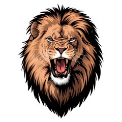 Fototapeta premium Majestic Roaring Lion Head Illustration Wild African Animal Portrait Wildlife Art