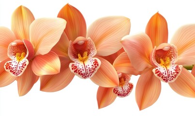 Peach orchids isolated on white background, perfect for greeting cards or website banners