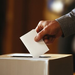 Close up of a hand dropping a ballot into a voting box voting civic participation