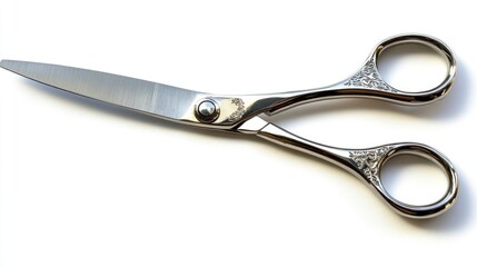 Obraz premium Polished shears on white, studio shot, hair cutting tool