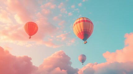 Fototapeta premium Sunrise Hot Air Balloons Floating Pastel Sky