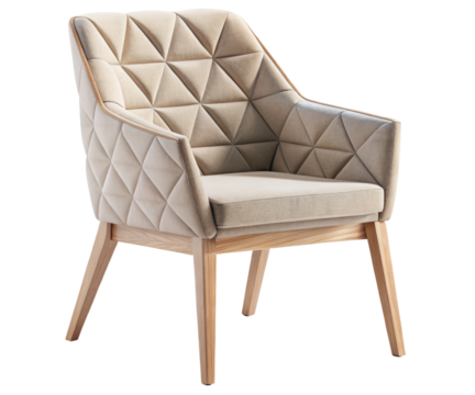 Beige armchair with geometric pattern on a transparent background