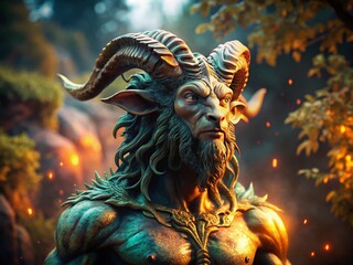 Ancient Faun Statue with Bokeh Background - Mythological God of Nature