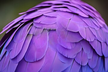 Fototapeta premium Violet parrot feathers, close-up, zoo, blurred background, nature texture