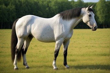 Obraz premium there is a white horse standing in a field of grass