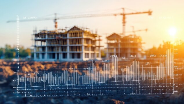 Construction Site with Economic Growth Overlay - Powered by Adobe