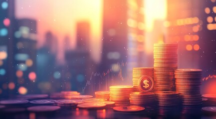 Obraz premium Illustration of coins and graph, a financial stock market concept with a dollar sign symbol on the background. Business logo design template for a currency exchange service