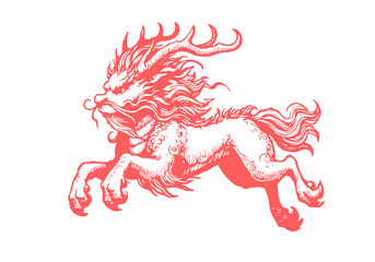 Qilin hand drawn sketch vector