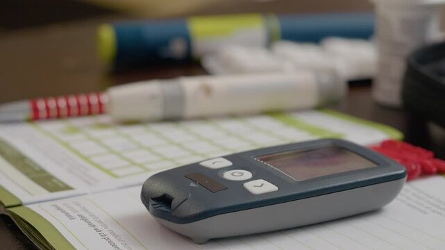 A woman uses a glucometer to monitor blood sugar levels by inserting a test strip for glucose analysis, an essential routine for diabetes management.