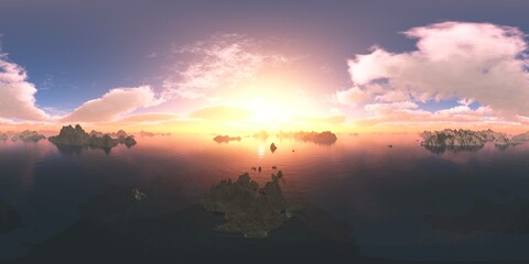 sea panorama, HDRI, environment map , Round panorama, spherical panorama, equidistant projection, 360 high resolution panorama 
3d rendering,  