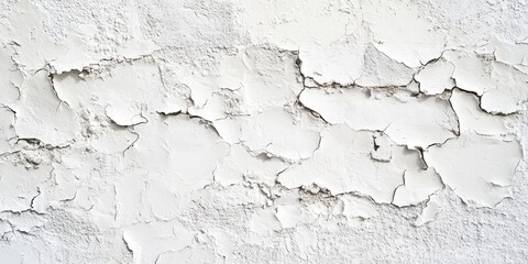 Textured white wall with cracked paint creating a distressed vintage look, featuring varying shades of white and light grey in a horizontal orientation.