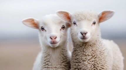 Fototapeta premium Two adorable lambs facing forward