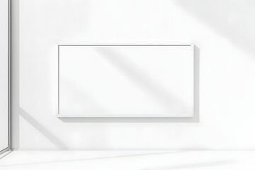 Blank frame mockup, sunlit wall, modern room, design template